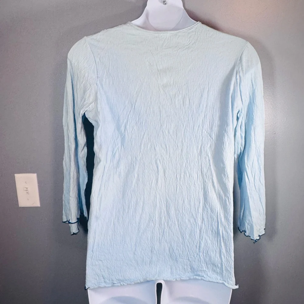 Embroidered Boho Peasant Top | Light Aqua Blue | Floral Detail | Size L - Picture 6 of 9
